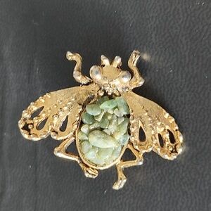VINTAGE Bumblebee Insect Queen Gold Tone Brooch Pin With Amazonite Pave Stone